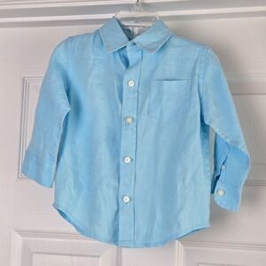 Janie And Jack Boys Size 12-18 Months Blue Linen‎ Shirt Long Sleeve Button Down